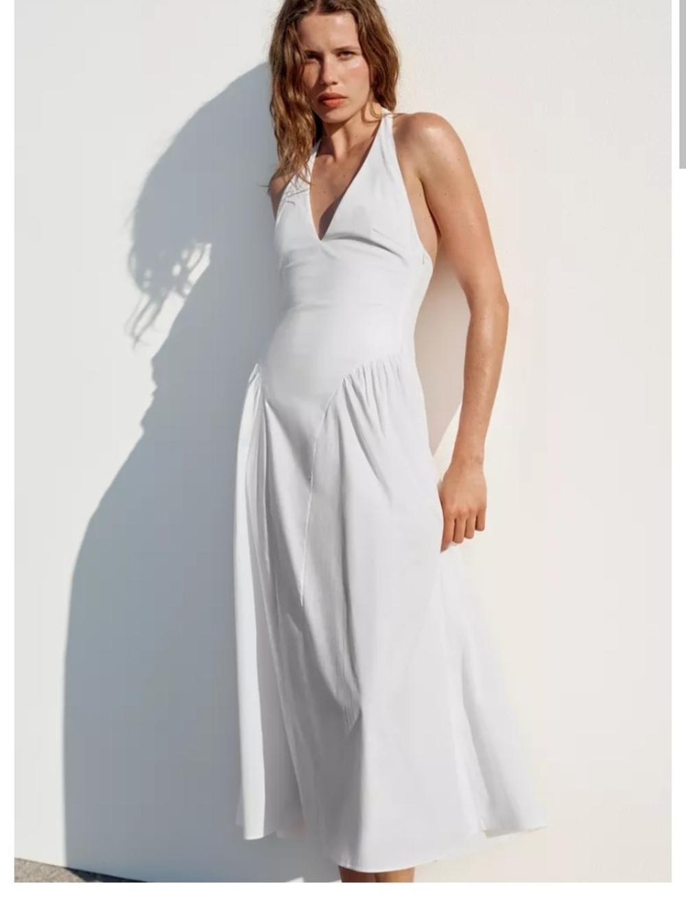 Zara White Halter V-Neck Wedding Dress - Picture 1 of 5
